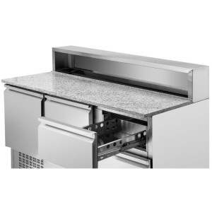 Mueble para Pizza Refrigerado Techo Inox 8 x GN1/6 - 2 Puertas y 2 Cajones - Dynasteel