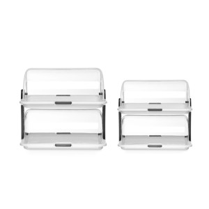 Vitrina rectangular con tapas deslizantes - 2 bandejas - 465 x 310 mm