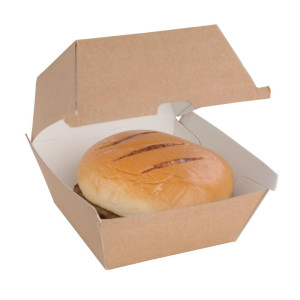 Pequeñas cajas de hamburguesas compostables de 112 mm - Lote de 150 Kraft Fiesta