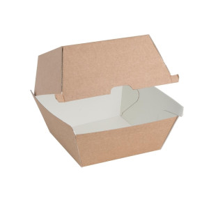 Pequeñas cajas de hamburguesas compostables de 112 mm - Lote de 150 Kraft Fiesta