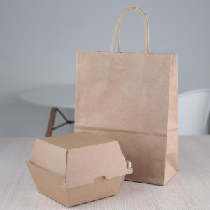 Pequeñas cajas de hamburguesas compostables de 112 mm - Lote de 150 Kraft Fiesta