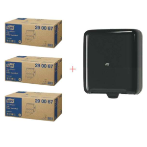Pack de inicio Distribuidor de Toallas de Manos en Rollo TorkMatic Negro y Rollos de Toallas de Manos Suaves Advanced